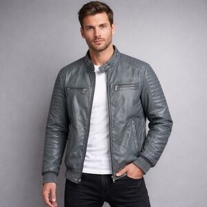 Vertical Sports Faux Leather Jacket – Men’s Medium – Gray